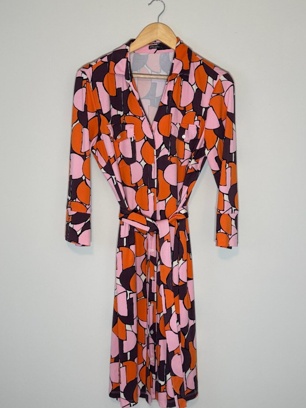 J. McLaughlin Brynn Geometric Print Belted Shirt Dress Size L